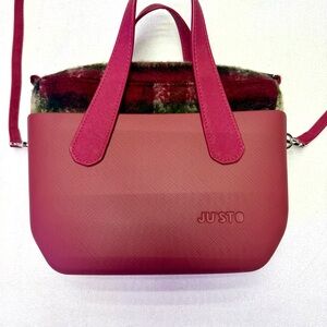 Cranberry Red and plaid Ju’sto bag purse